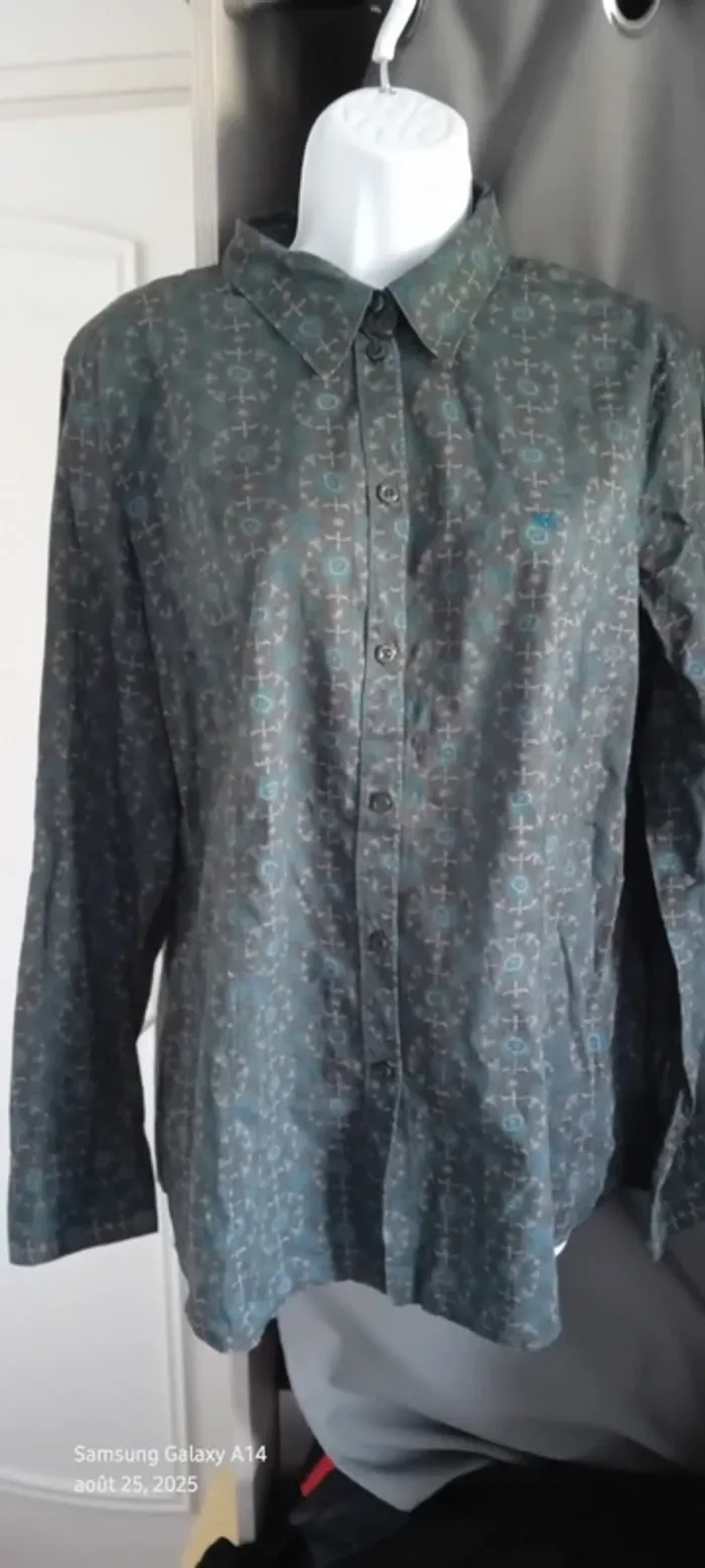 Chemise manches longues en coton longue motif floral bleu marron femme 42/44 esprit - photo numéro 7