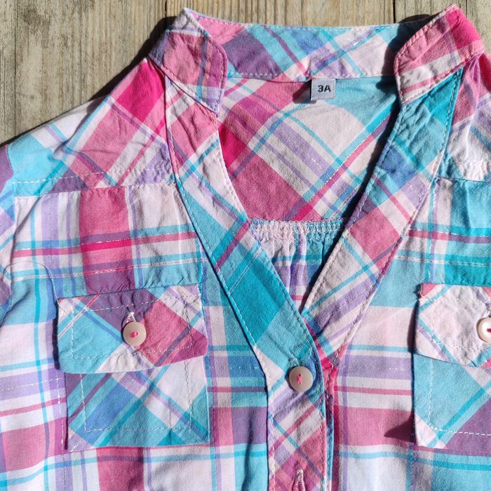 Chemise carreaux rose et turquoise - 3 Ans - photo numéro 4