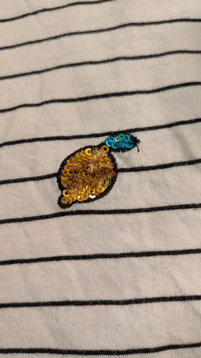 T-shirt blanc rayé motif citron pailleté - photo numéro 4