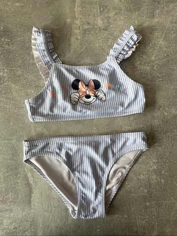Maillot de bain 2 pièces rayé bleu - Minnie fille 5 ans