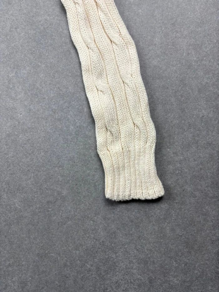 Pull d’hiver torsadé en maille pima Cotton blanc crème logo bleu marine col V taille M femme - photo numéro 5