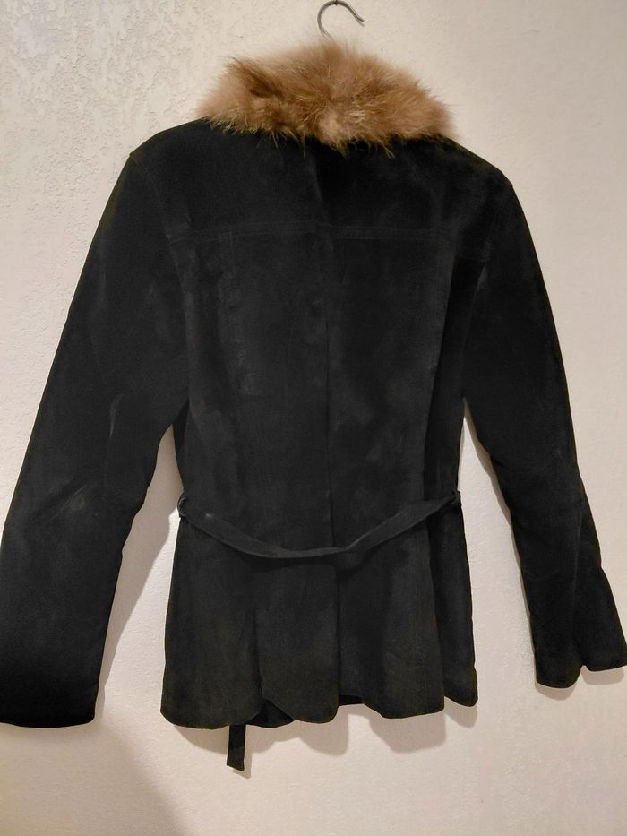 Veste ,Manteaux noir en cuir avec fourure - photo numéro 2
