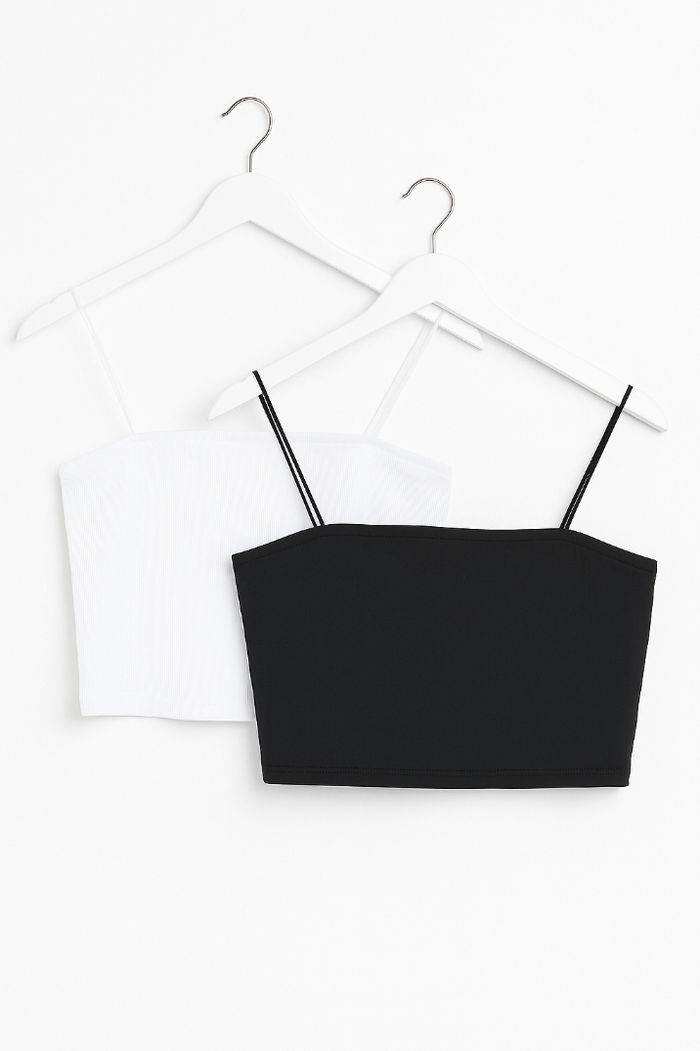 Lot 2 Crop Tops à Fines Bretelles – Noir & Blanc – Taille M/38 – SHEIN