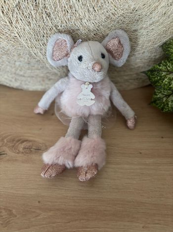 Doudou souris grise fourrure rose paillette histoire d ours