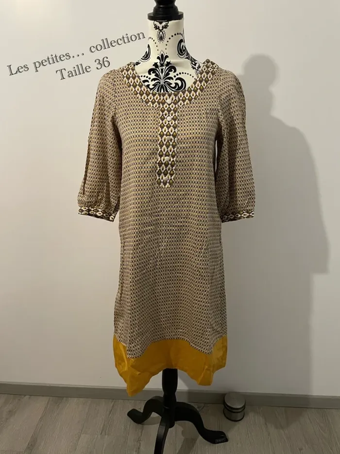 Robe les petites collections taille 36 moutarde blanc gris