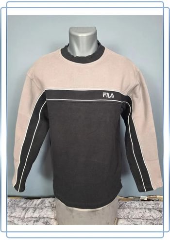 Sweat col rond  / crewneck fila vintage homme beige et noir / taille M brodé (173)