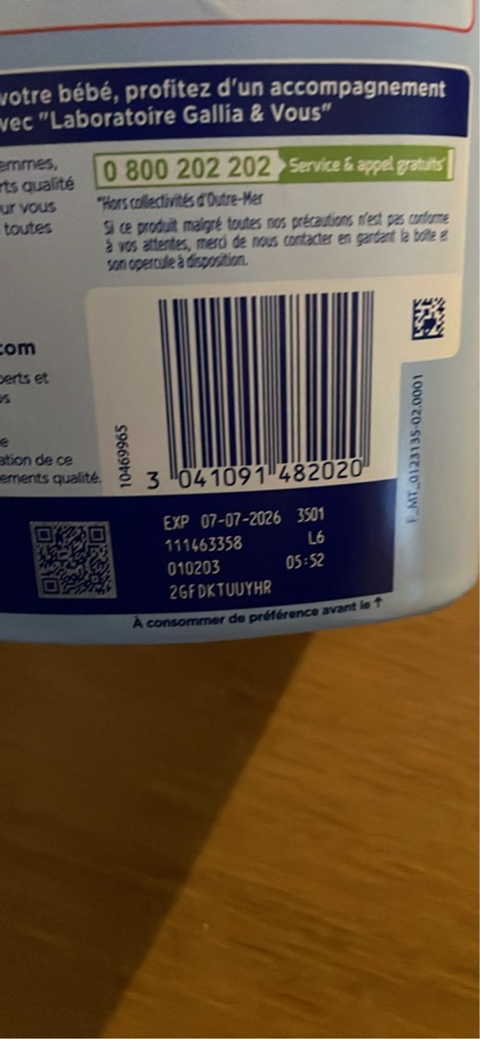 Lait Gallia 2 âge