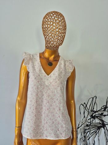 Blouse Manches Courtes Femme Crème et Rose Taille S/36