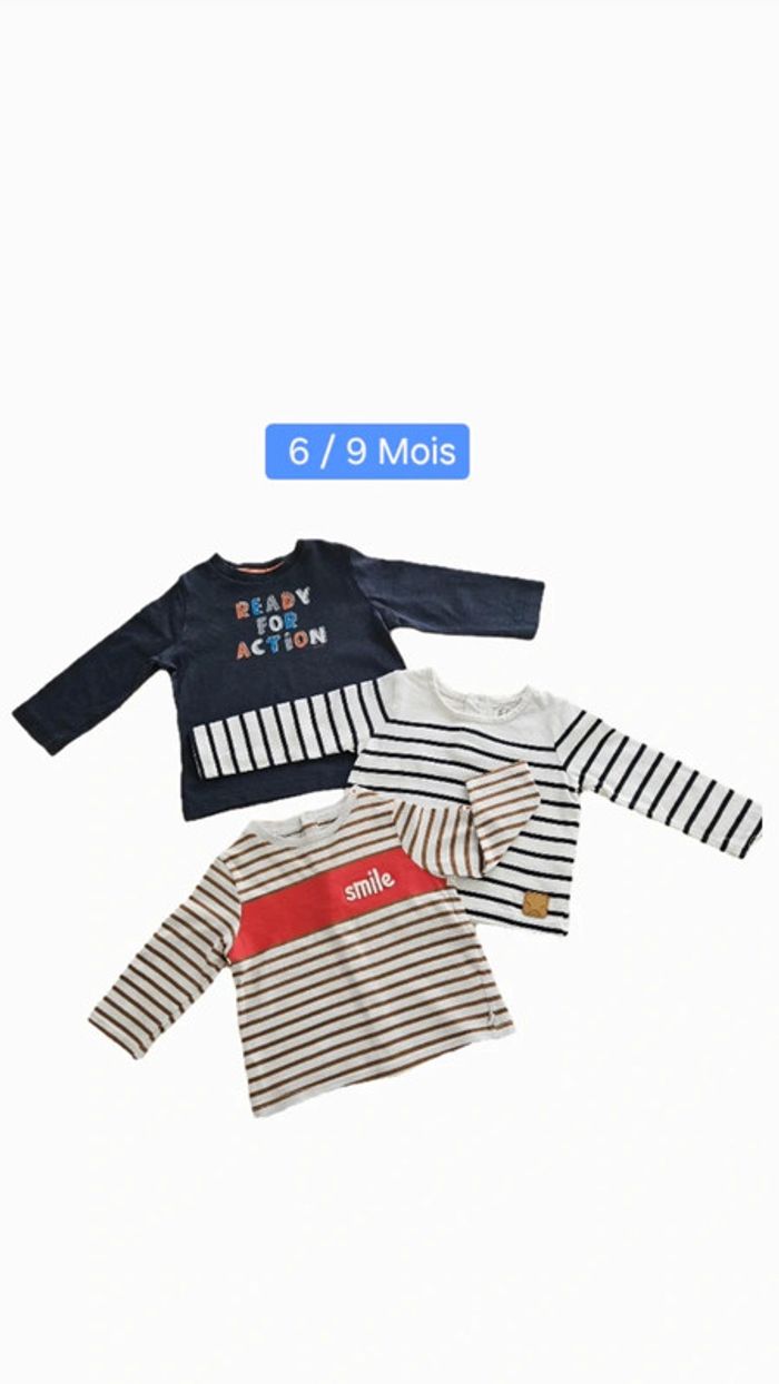 Lot de 3 t shirt manches longues 6/9 mois