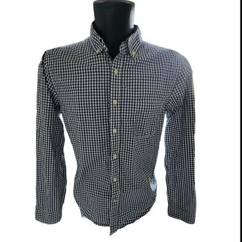 Chemise à carreaux LxM bleue et blanche manches longues col boutonné coupe ajustée taille M Coton