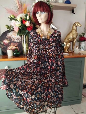 💞Robe Plissée Fleurie Monoprix T34-36/XS💞