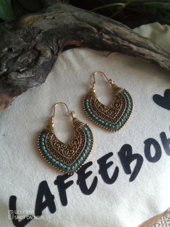 Boucles d'oreilles bohèmes orientales et fil turquoise