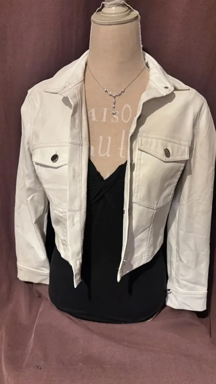 💕 perfecto blanc court en simili cuir taille 36 S #bershka - photo numéro 7