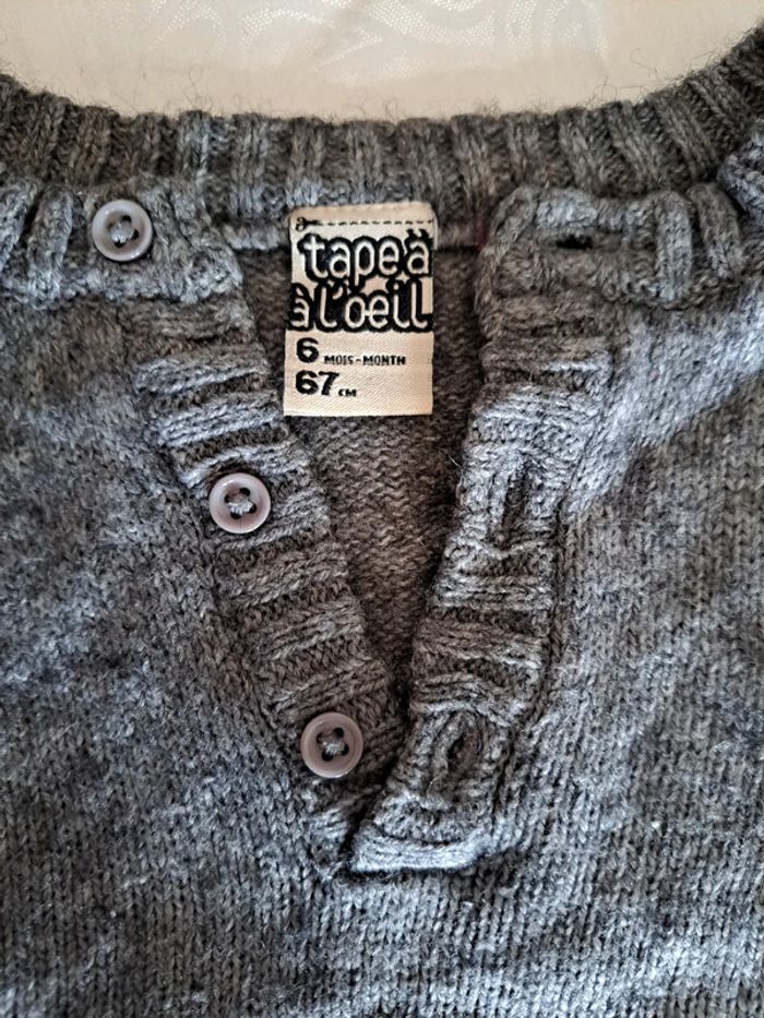 Pull col V gris 6 mois tape à l œil - photo numéro 4