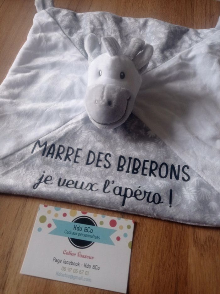 Doudou mouchoir mixte zèbre humoristique blanc et gris - photo numéro 2