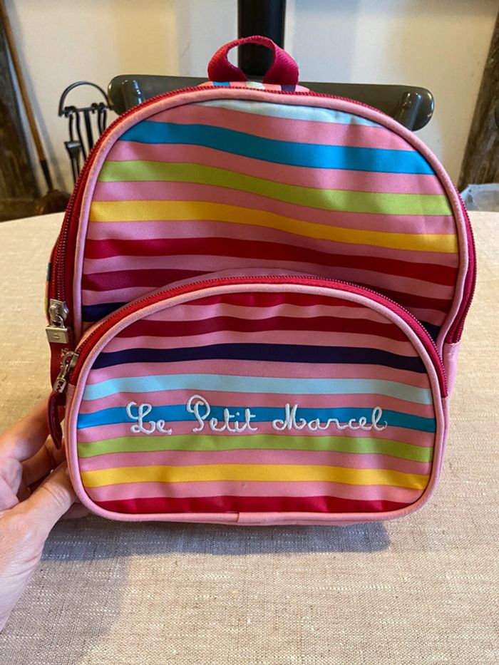 Sac à dos petite fille rayé rose Le Petit Marcel - photo numéro 2