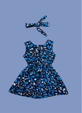 Robe en wax avec pression à l’épaule + son bandeau à nouer