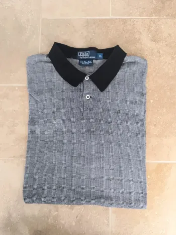 Magnifique polo Ralph Lauren homme XL pima coron col noir, motif carreaux