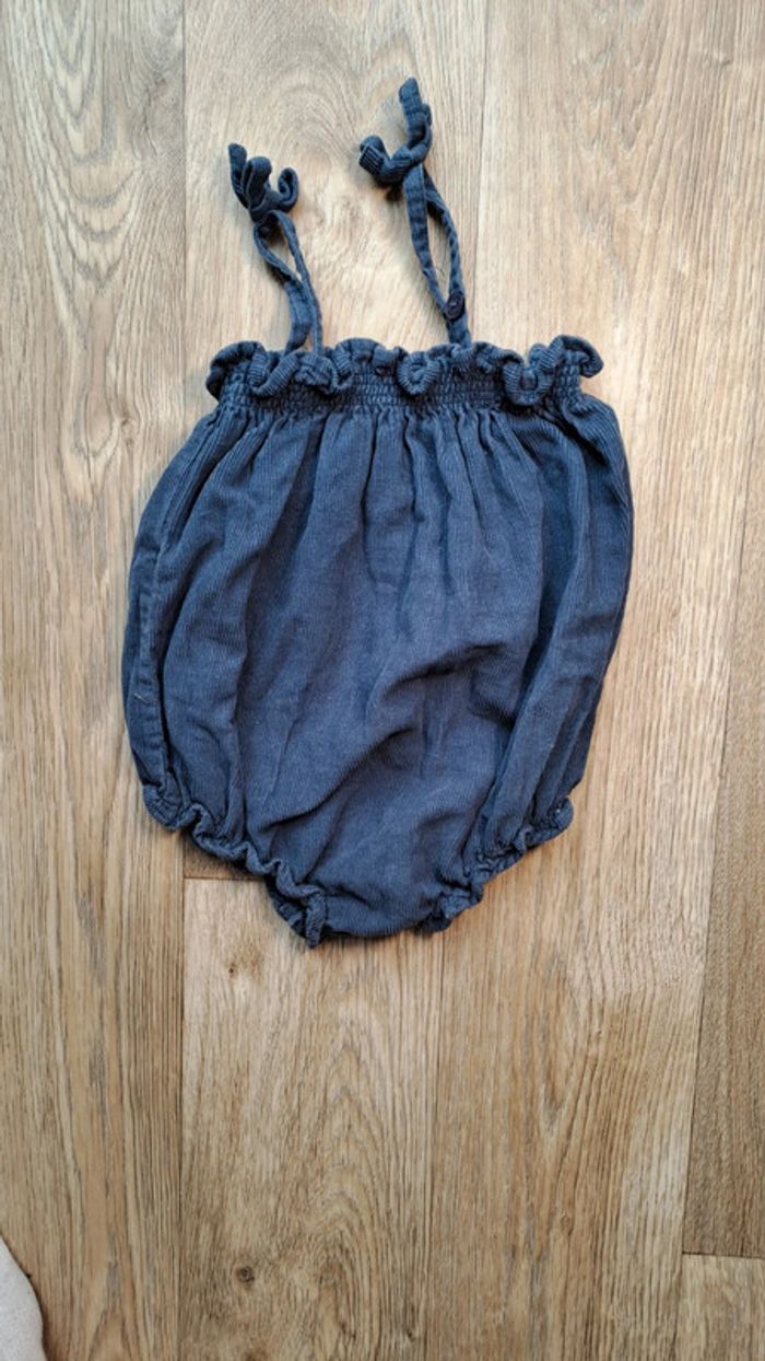 Barboteuse en velours bleu Cyrillus 3 mois fille - photo numéro 2