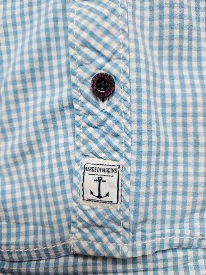 Chemise manches courtes vichy bleu clair et blanche Terre de marins 6 ans - photo numéro 6