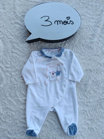 Pyjama grenouillère velours Fille 3 mois Ours Ourson et doudou Obaïbi