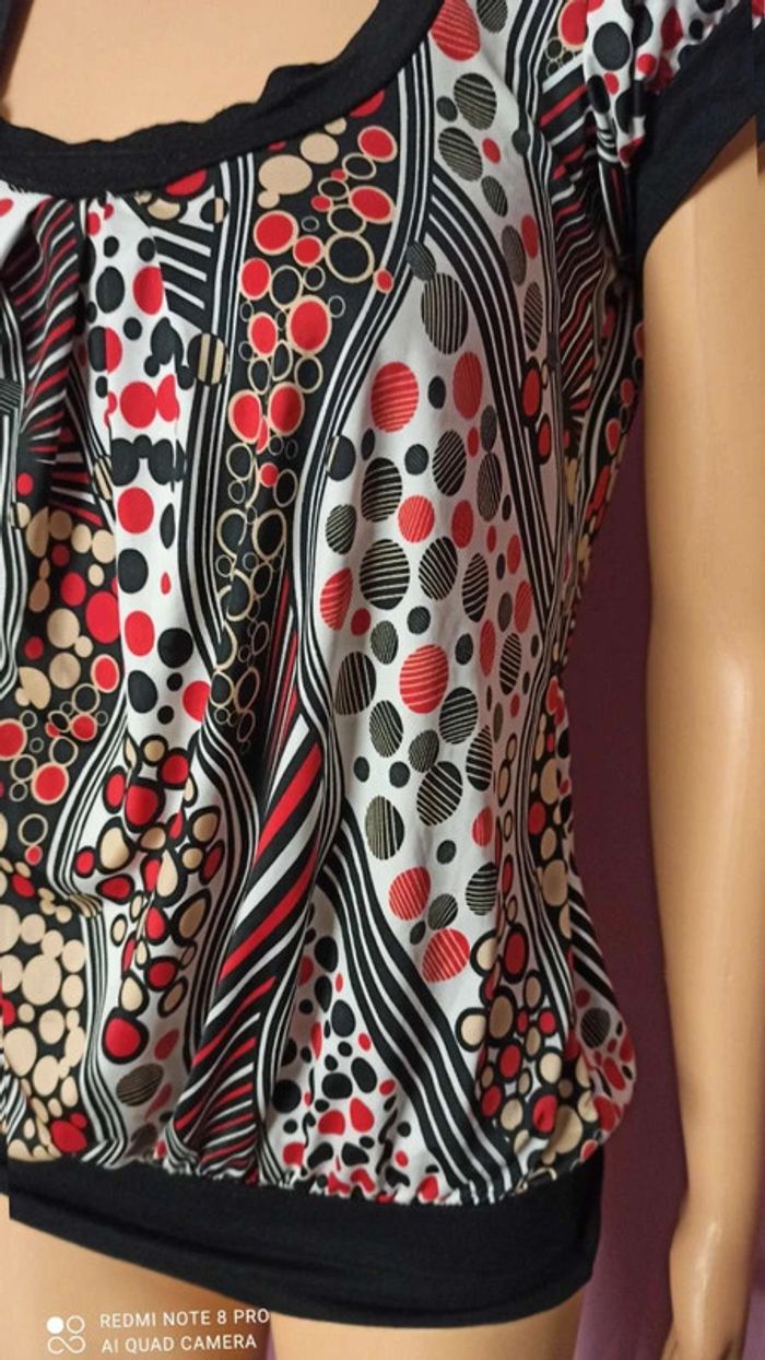 Top haut  tee shirt  rouge et noir taille 38 - photo numéro 4