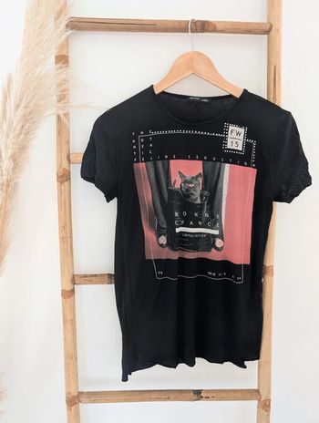 T-shirt Zara chat noir tissu doux