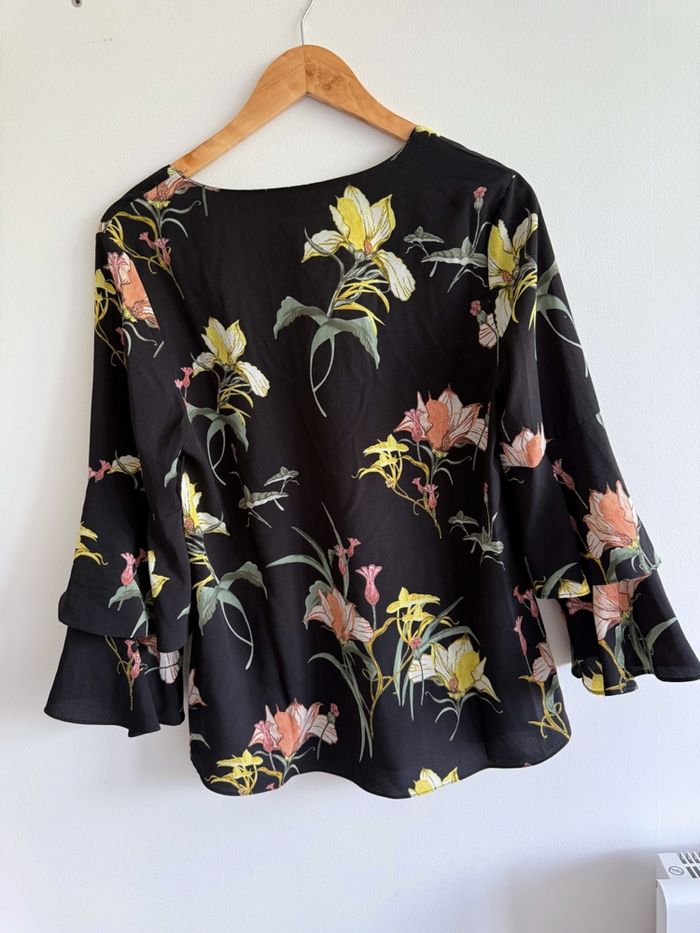 Blouse manches 3/4 noir & multicolore Aisabelle taille 36 S - neuf sans étiquette - photo numéro 3