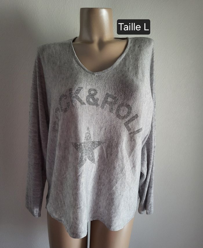 Haut fin manches longues gris
