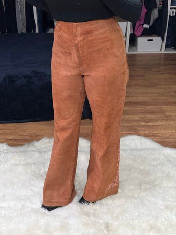 Pantalon vintage patte d’éléphant en cuir véritable – Anne Bender
