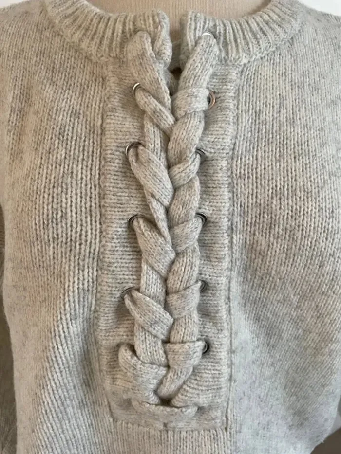Pull gris clair laine cosy à lacets - photo numéro 3