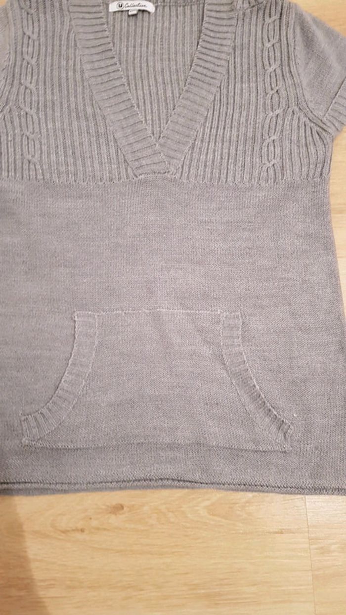 Pull capuche col V manches courtes fille - photo numéro 2