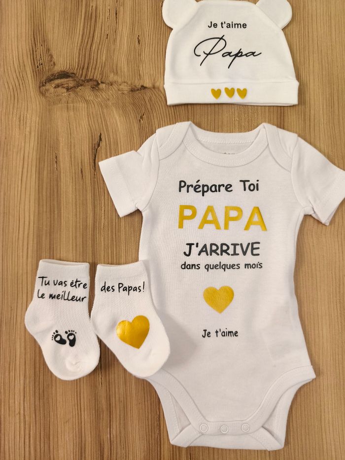 Ensemble bébé bodie bonnet et chaussettes annonce grossesse cadeau surprise papa - photo numéro 2