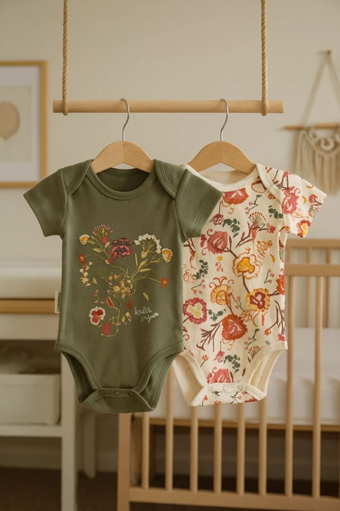 Lot de 2 bodies bébé “Petit Béguin” Fleurs & Nature – 3 mois (62 cm)