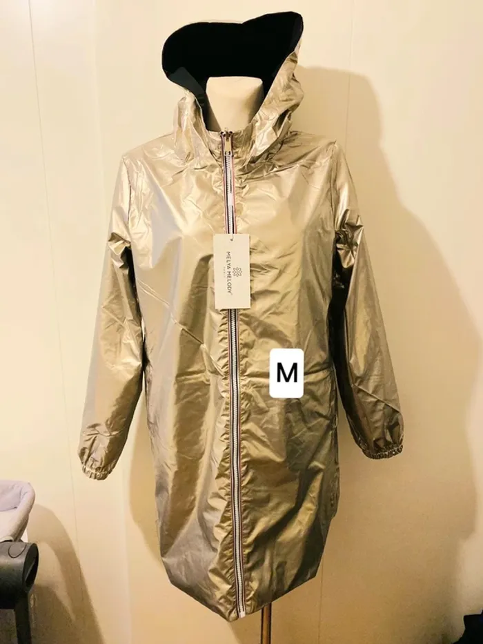 Manteau parka femme imperméable réversible long souple noire doré taille M - photo numéro 2