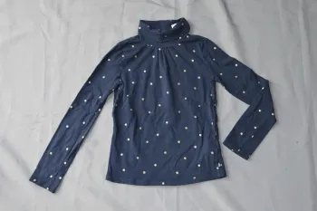 T-shirt ML col roulé Okaïdi marine pois dorés 8 ans