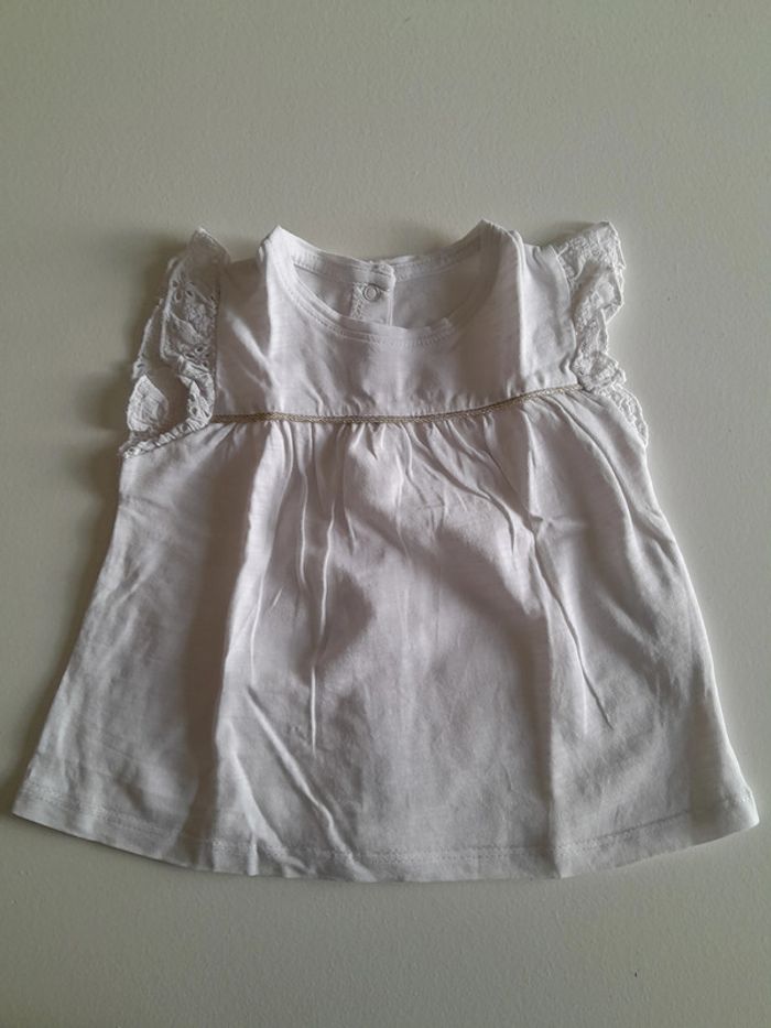 Tee shirt bébé fille sans manches avec dentelle blanc 12 mois