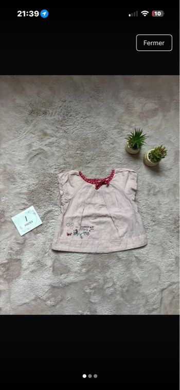 T-shirt bébé fille Sergent Major 1 mois rouge à rayures brodé 🌼 très bon état