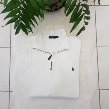 Pull Camionneur half demi zip Ralph Lauren XXL Blanc