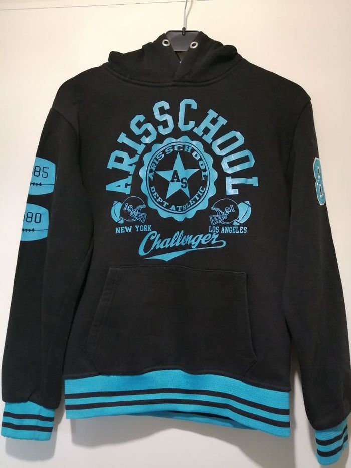 Sweat Aris School noir et bleu. Taille XS.