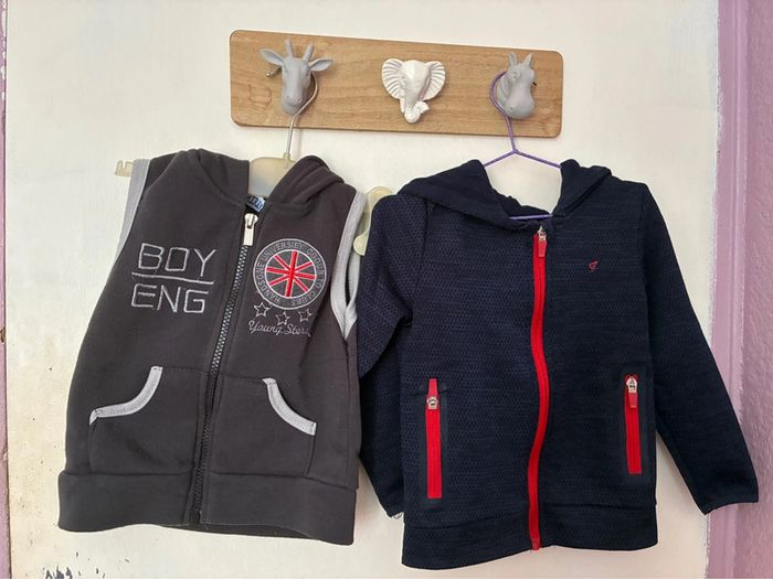 Lot 2 vestes à capuches légères mais chaudes, 2 ans.
