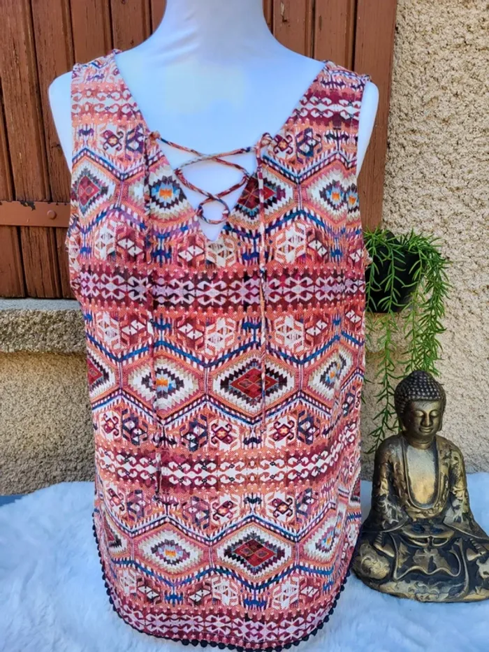 Blouse sans manche ethnique bordeaux beige naf naf taille 42 - photo numéro 2