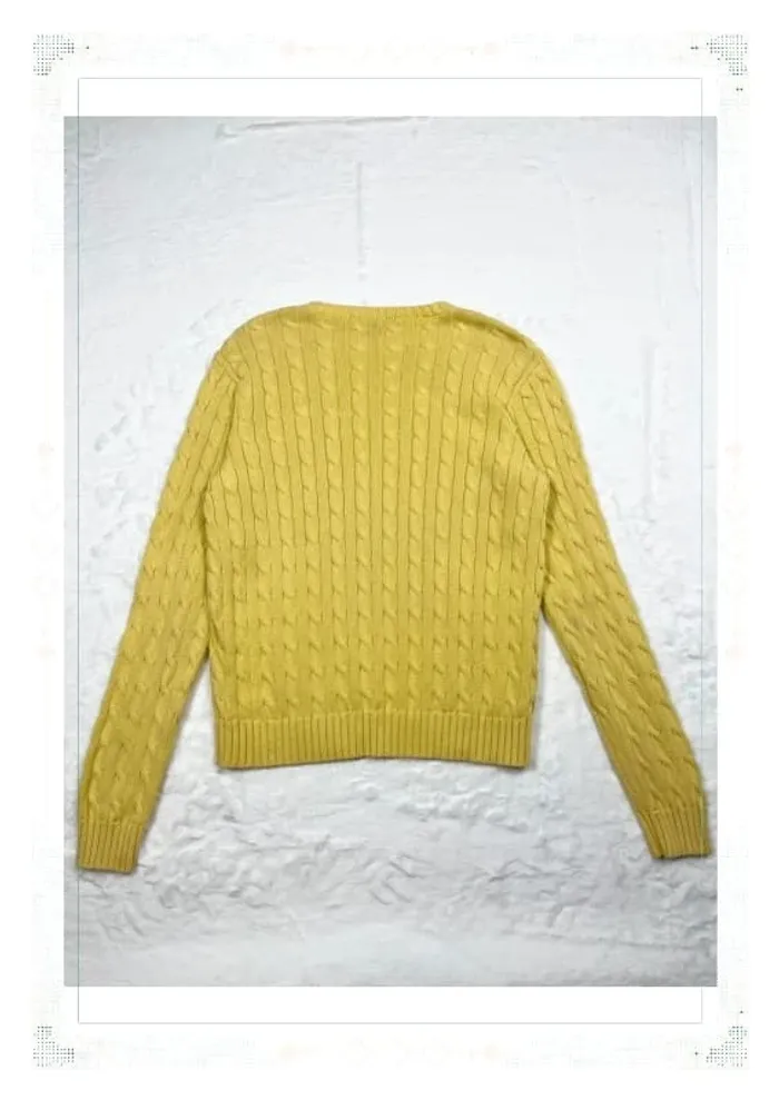 Ralph Lauren pull torsadé jaune femme taille S coton - photo numéro 3