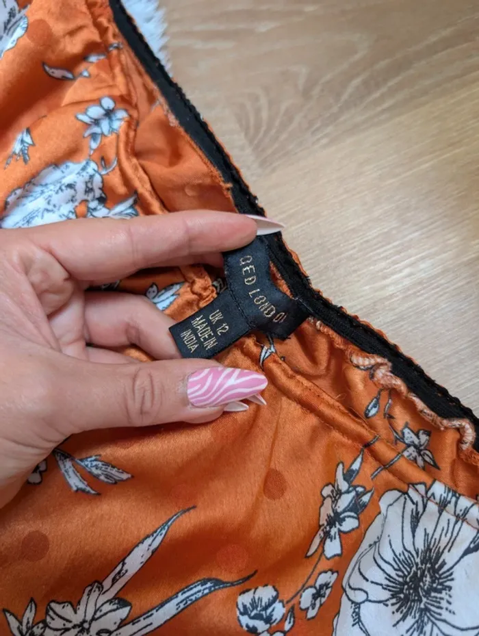 Jupe longue satinée orange fleuri taille élastique bohème moderne estivale taille 40 - photo numéro 6