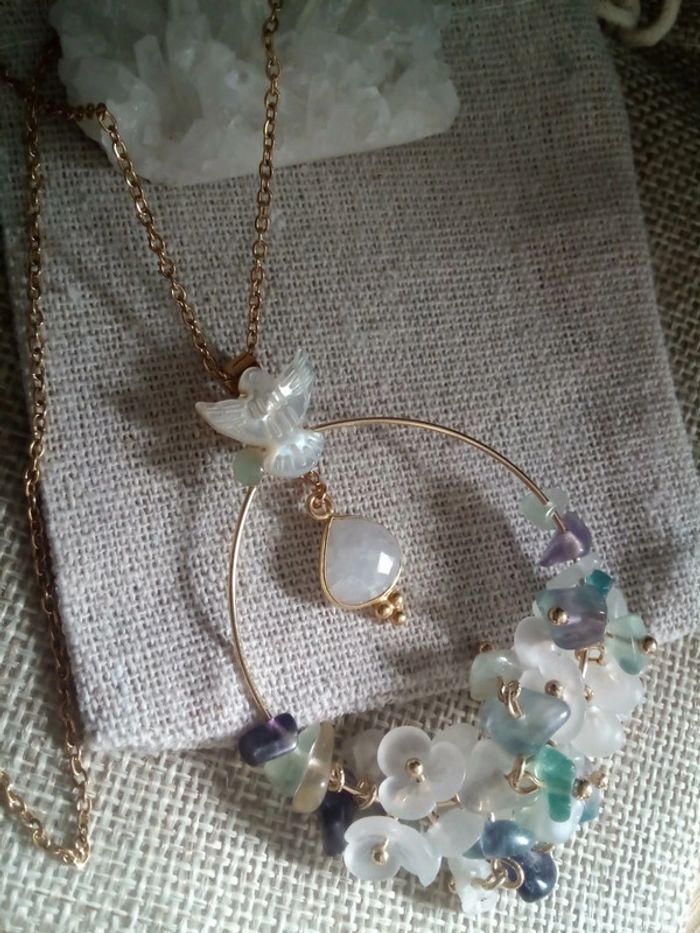 Collier long pierres de lune et d'aventurine - photo numéro 4