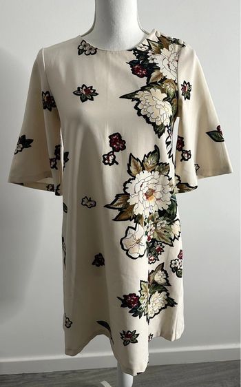 Robe à fleurs beige crème Zara TXS