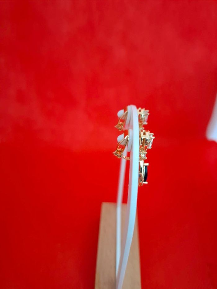 Boucles d oreilles a clips acier inoxydable neuves avec etiquette avec  pierre bleue - photo numéro 5