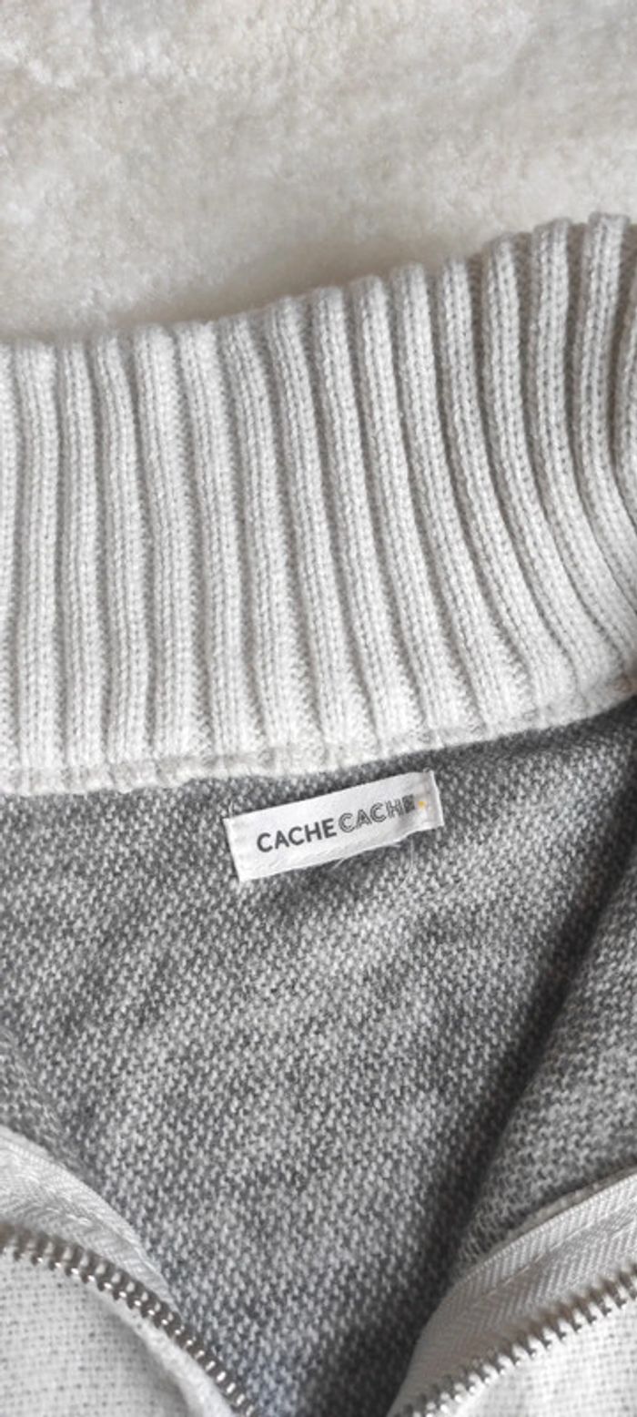 Poncho Cape à zip Cache cache taille unique gris et crème col montant - photo numéro 5