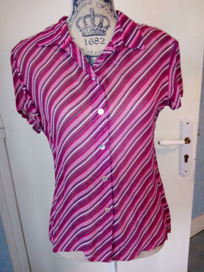 Faby27800 Chemisier femme "Caroll", rayures, ton bordeaux, T 38