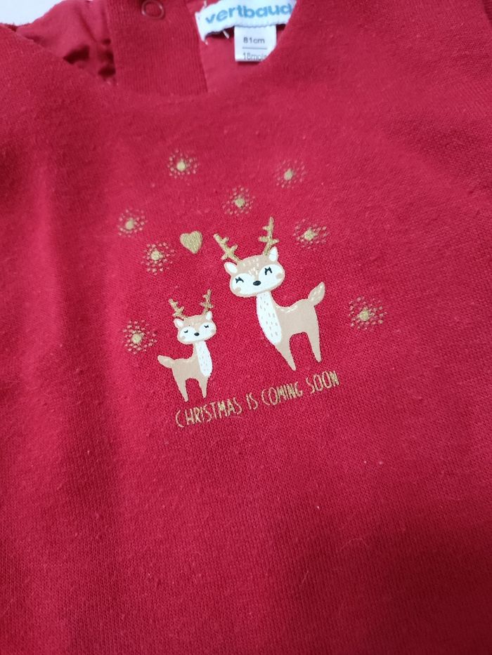 Robe rouge bébé fille - motifs Rennes - 18 mois - Très bon état - Vertbaudet - photo numéro 5